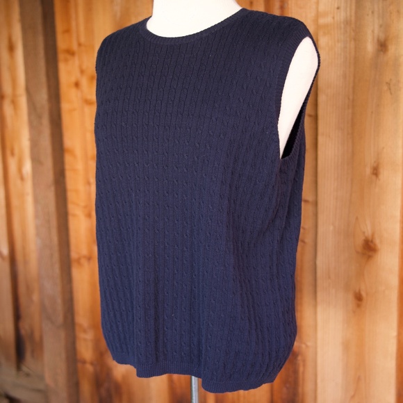 Karen Scott 100% Cotton Cable Knit Sleeveless Sweater Vest Made In UK Woman's XL - Picture 1 of 14